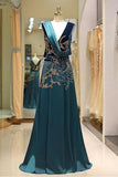 A Line V Neck Green Floor Length Satin Prom Dress with Backless Sequins Beading uk RJS446