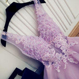 A Line V Neck Lace Appliques Lilac Short Beading Tulle Sleeveless Homecoming Dresses RRJS976 Rjerdress