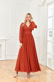 A Line V Neck Long Sleeves Chiffon Prom Formal Dresses With Ruffles Rjerdress