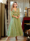 A Line V Neck Long Sleeves Homecoming Dresses Tulle With Embroidery Rjerdress