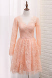 A Line V Neck Long Sleeves Lace Hoco Dresses With Sash