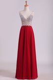 A Line V Neck Party Dresses Chiffon With Beads And Slit Sweep Train Rjerdress