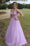 A Line V Neck Purple Lace Long Prom Dress, Purple Lilac Lace Formal Dress, Purple Evening Dress Rjerdress