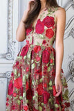 A Line V Neck Red Floral Boho Prom Dress Elegant Long Evening Dresses RJS518 Rjerdress