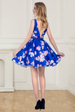 A Line V-Neck Short/Mini Satin Floral Homecoming Dresses Rjerdress