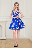 A Line V-Neck Short/Mini Satin Floral Homecoming Dresses Rjerdress