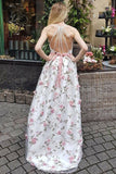 A Line V Neck Spaghetti Straps Flower Lace Long Prom Dresses  Dresses Rjerdress