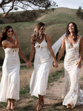 A Line V Neck Straps  Bridesmaid Dresses Satin Ankle Length Rjerdress