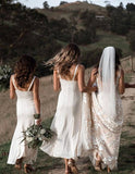 A Line V Neck Straps  Bridesmaid Dresses Satin Ankle Length Rjerdress