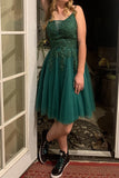 A Line V Neck Tulle Homecoming Dresses Lace Appliques , Cute Above-Knee Cocktail Dresses