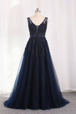 A Line V Neck Tulle Open Back Party Dresses With Applique Rjerdress