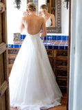 A Line V Neck Wedding Dresses Tulle With Ruffles Sweep Train Rjerdress