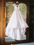 A Line Wedding Dresses Scoop Chiffon With Beads Open Back