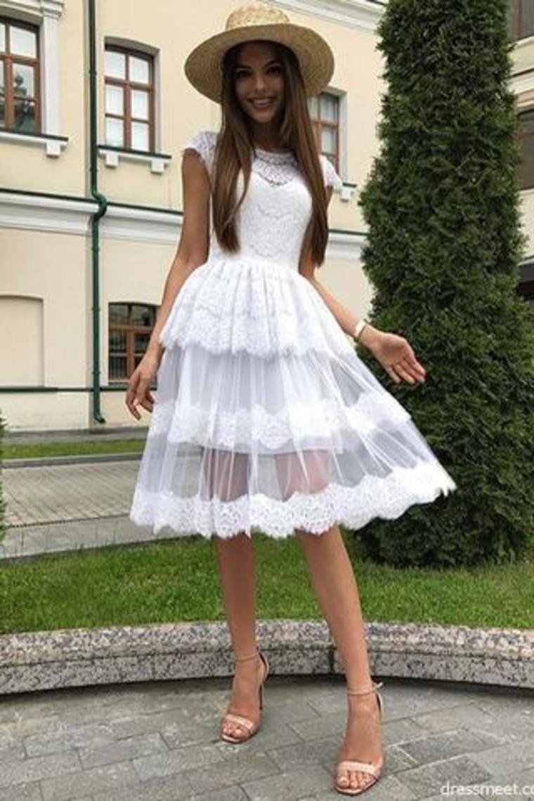 A Line White Lace Homecoming Dresses, Beautiful Short Cocktail Dresses Rjerdress