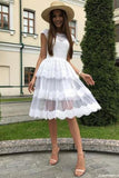 A Line White Lace Homecoming Dresses, Beautiful Short Cocktail Dresses