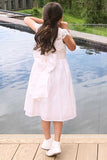 A Line White Scoop Lace Cap Sleeve Flower Girl Dress With Bowknot Rjerdress