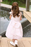 A Line White Scoop Lace Cap Sleeve Flower Girl Dress With Bowknot Rjerdress