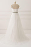 A Line White Spaghetti Straps Tulle Beads Appliques Sweetheart Zipper Prom Dresses rjs597 Rjerdress
