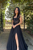 A Line Sweetheart Lace Tulle Long Prom Dress With Slit