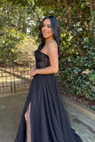 A Line Sweetheart Lace Tulle Long Prom Dress With Slit