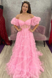 A Line Off the Shoulder Tulle Prom Dresses For Woman