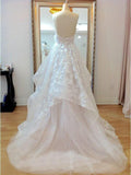 A-line 3D Lace Appliques V Neck Strapless Wedding Dresses Chapel Train Wedding Gowns RJS924 Rjerdress
