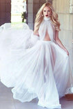 A-line Cheap Long Sexy Simple Ivory High Neck Sleeveless Tulle Prom Dresses Rrjs301 Rjerdress