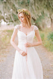 A-line Chiffon Cap Sleeves Wedding Dress High Waist Wedding Dress  Fashion Bride Dresses
