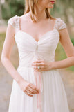 A-line Chiffon Cap Sleeves Wedding Dress High Waist Wedding Dress  Fashion Bride Dresses Rjerdress