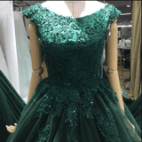 A-line Green Lace Appliques Ball Gown V-back Evening Dresses Party Dresses Rrjs737 Rjerdress