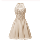 A-line Halter Short Lilac Chiffon Homecoming Dress Appliques Crystal RJS483 Rjerdress