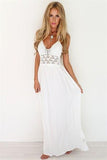 A line Ivory Chiffon V Neck Backless Beach Wedding Dresses Rjerdress