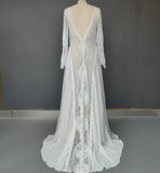 A line Ivory Long Sleeve High Neck Lace Wedding Dresses Rjerdress