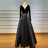 A line Long Sleeve Burgundy Prom Dresses Satin Deep V Neck High Slit Evening Dress RJS650 Rjerdress