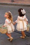 A line Long Sleeve Lace Flower Girl Dresses Above Knee Scoop Bowknot Baby Dress Rjerdress