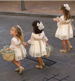 A line Long Sleeve Lace Flower Girl Dresses Above Knee Scoop Bowknot Baby Dress Rjerdress