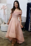 A-line Off-the-Shoulder Organza Ruffles Asymmetrical Backless High Low Prom Dresses RJS808