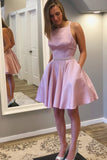 A line Round Neck Criss-Cross Straps Short Homecoming Dress with Beads Pockets H1290 Rjerdress