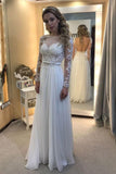 A-line Scoop Neck Chiffon Tulle Appliques Lace Long Sleeve Backless Prom Dresses RJS695 Rjerdress