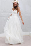 A-line Simple Spaghetti Straps Beach Wedding Dress Summer Off White Bride Gown