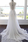 A-line Spaghetti Strap White Lace Chiffon Sweetheart Backless Beach Wedding Dresses Rjerdress