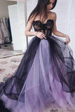 A line Sweetheart Strapless Tulle Sleeveless Lilac Prom Dresses With Appliques Formal Dress RJS462 Rjerdress