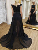 A line Two Piece Detachable Black Prom Dresses Sequin Short Sleeves Chiffon Formal Dress RJS461 Rjerdress