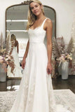 A line White Satin Wedding Dresses With Tulle Appliques Spaghetti Straps Bride Dress Rjerdress