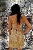 Above Knee Spaghetti Straps Sequin Bodycon Homecoming Dresses with Tassel Short Cocktail Dresses RJS838 Rjerdress