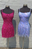 Above Knee Spaghetti Straps Sequin Bodycon Homecoming Dresses with Tassel Short Cocktail Dresses RJS838 Rjerdress