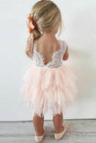 Adorable A-line Knee length Pink Tulle Little Flower Girl Dress with Lace Dress Rjerdress
