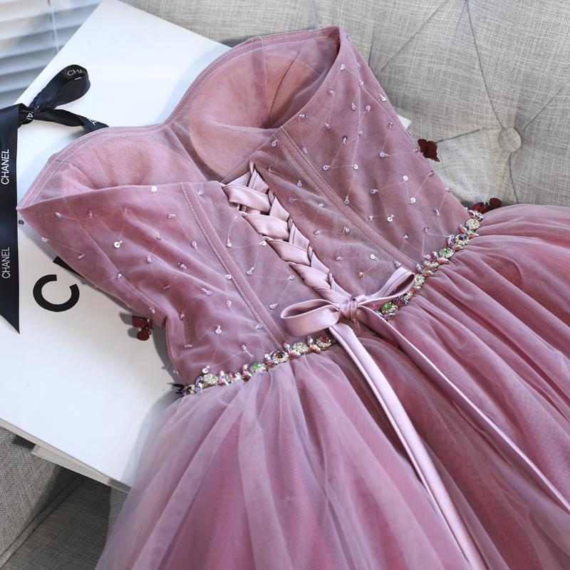 Adorable A-line Sweetheart High low Pink Tulle Homecoming Dress With Beaded RJS474 Rjerdress