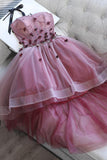 Adorable A-line Sweetheart High low Pink Tulle Homecoming Dress With Beaded RJS474