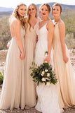 Affordable Long A-line Chiffon Flowy Bridesmaid Dresses For Wedding